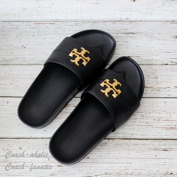 NIB Tory Burch Everly Anatomic Cloud Leather Slide Sandal in Black Size 7 - Picture 3 of 9